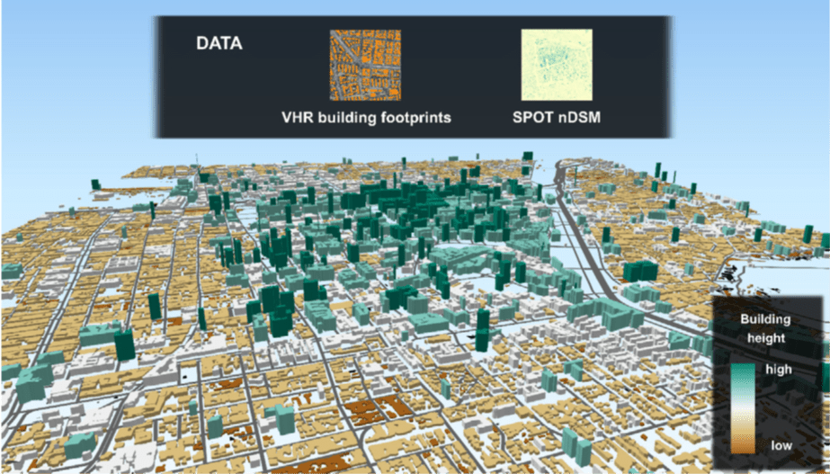 3D модель, показывающая уровень высотности зданий города Сантьяго (Чили)