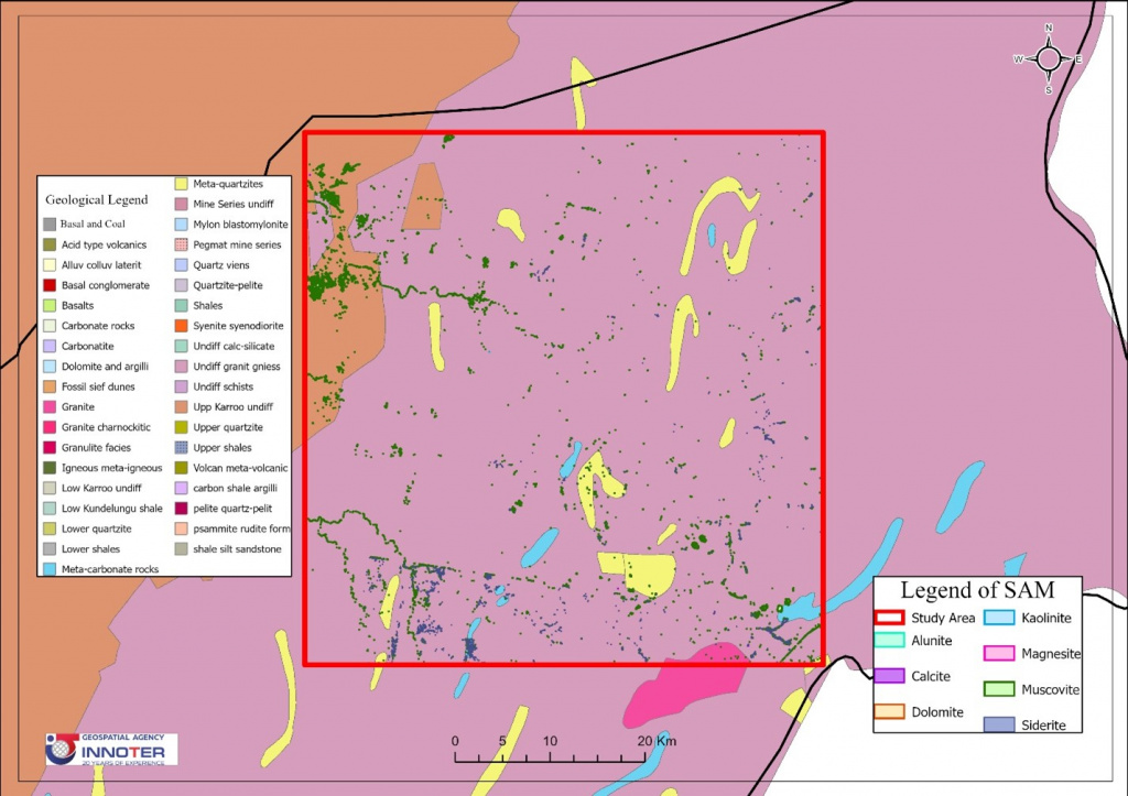 Figure 6. Complex map of the distribution of basic minerals-indicator of gold mineralization
