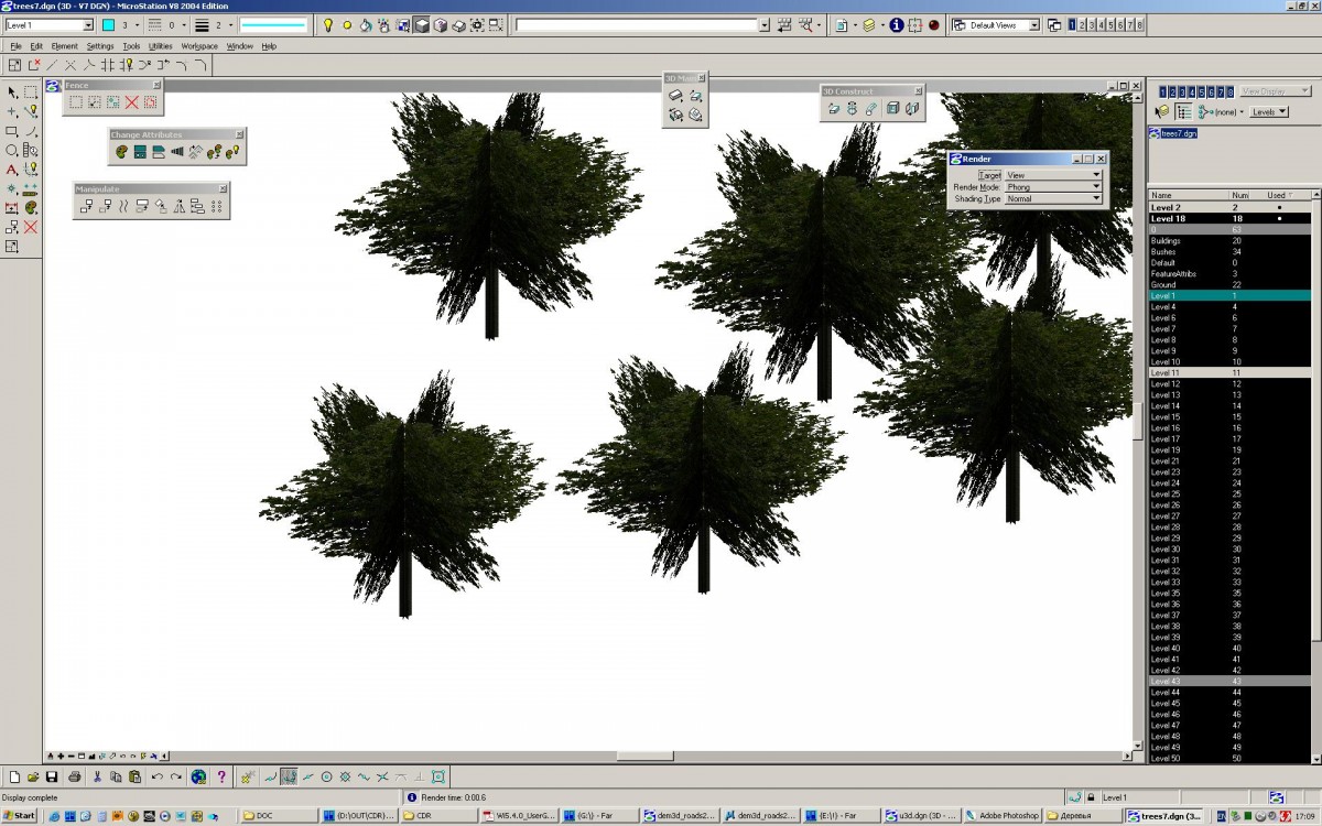 расстановка трёхмерных моделей деревьев