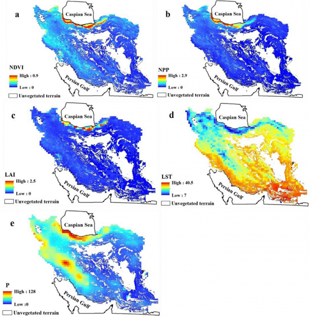 Maps of Iran showing average spatial variations