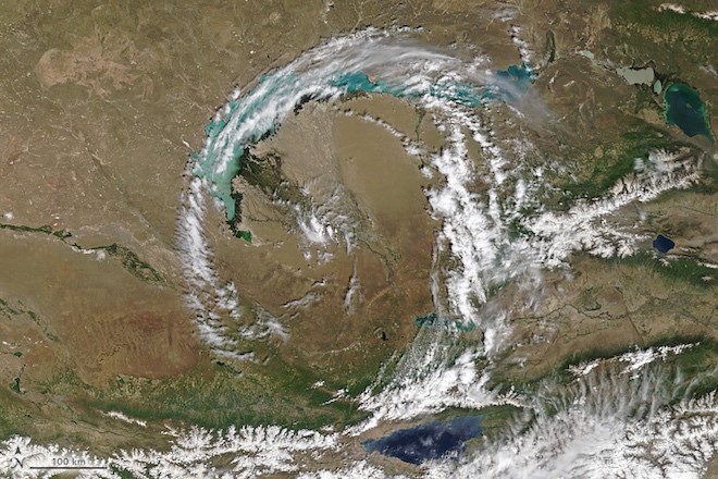 Изображение со спутника Terra Modis на территорию Казахстана, пространственное разрешение 250 м