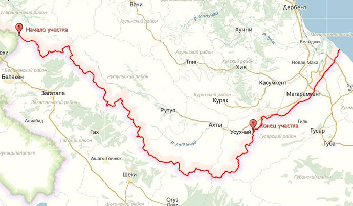 Территория российско-азербайджанской государственной границы протяженностью 278 км