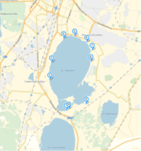 Ситуационный план. Озера Смолино и Исаково с пунктами рекогносцировочного обследования