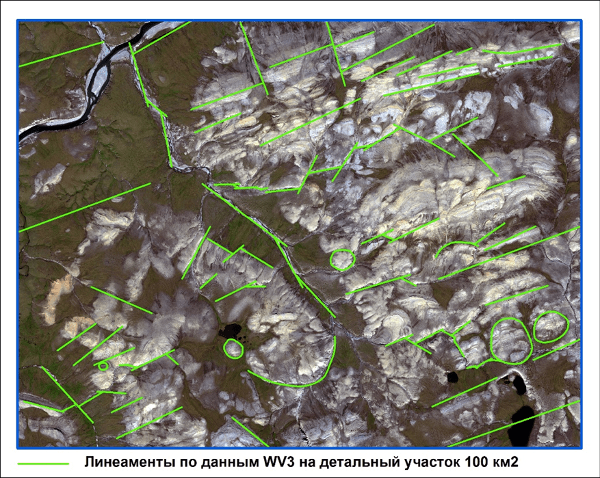 Рисунок 12. Фрагмент линеаментного анализа на эталонном участке.