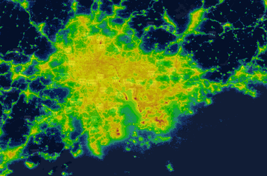 Рис. 7 - Картограмма распространения светового загрязнения в КНР (пример)