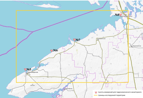 Схема проведения гидрохимического мониторинга 15 июня 2023 г. После прорыва дамбы Каховского водохранилища