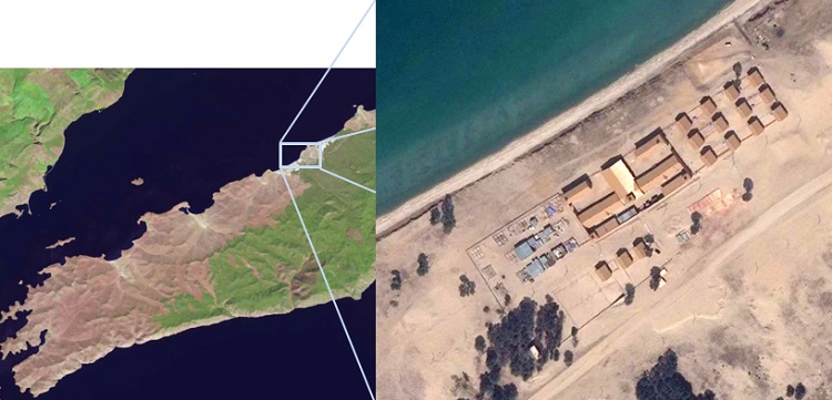 Olkhon Island. A combination of satellite images of medium (Landsat-8, 13 September 2015) and ultra-high resolution (Pleiades, 29 September 2015) displays both general development of the north-west coast and detailed plan of unsanctioned buildings in Khuzhir village.