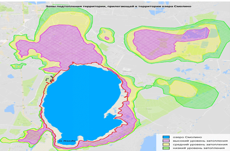 Граница зоны подтопления территории, прилегающей к озеру Смолино