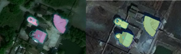 Рис.5. Результаты неконтролируемой спектральной классификации для снимка «GeoEye- 1» от 26 мая 2019 года (слева) и «QuickBird-2» от 13 апреля 2002 года (справа)