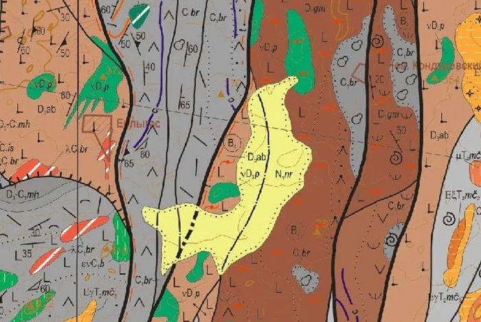 Fragment of a geological map at a scale of 1:200,000