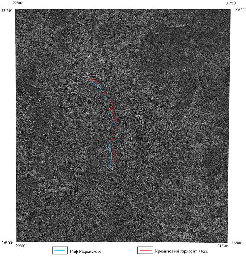 Результаты обработки космического снимка Восточного Бушвельда 5-м диапазоне (Topographic Modeling – Sheded Relief)