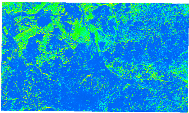 Снимок со спутника Sentinel-2B, перерасчет в NDSI, участок площадью 1042 км2 на границе Дмитровской и Владимирской областей