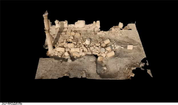 Ground photography of three destroyed objects of the city of Palmyra