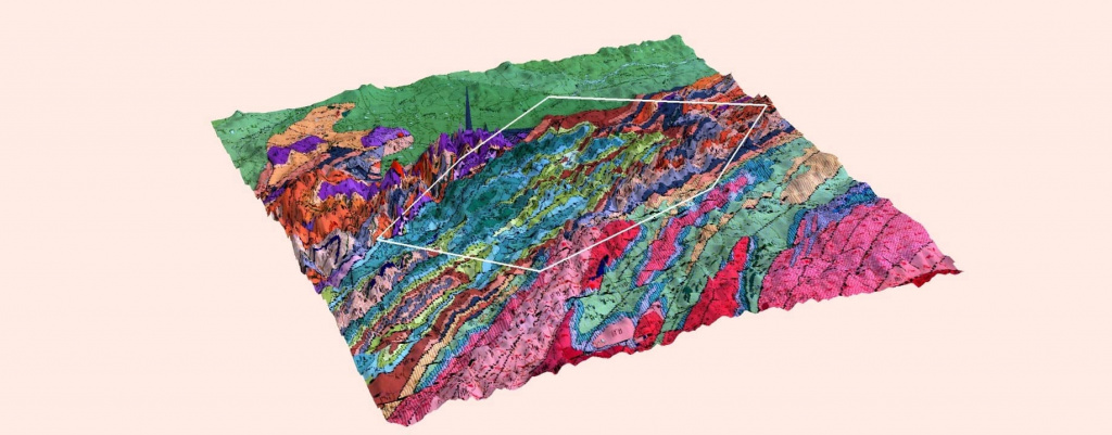 Рисунок 5. 3D геологическая карта площади (комплексирование ЦМР и геологической основы)