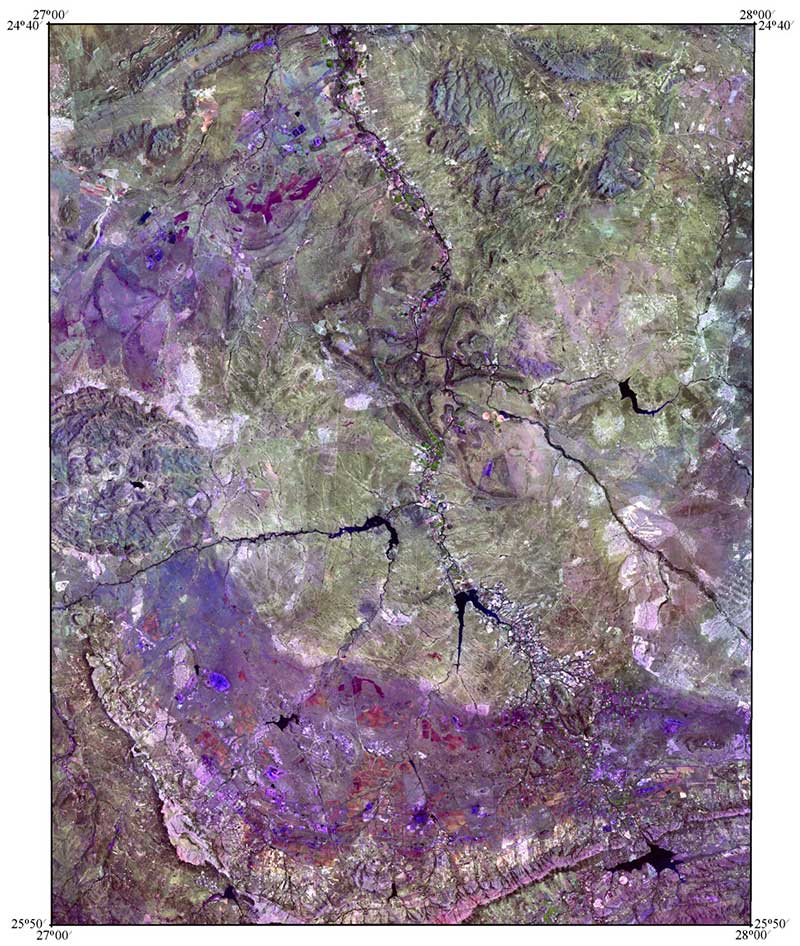 The central part of the Bushveld complex in the RGB color model (channels 7, 5, 3) КС LANDSAT 7 ETM+