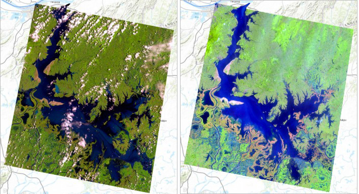 Рис.6 Сравнение космических снимков Landsat за 1984 и 2001 года
