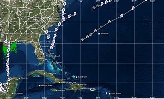Скриншот тропического трекера. Атлантические штормы и треки 2020 года на сегодняшний день. Подсвечен путь тропического шторма «Кристобаль» с начала июня