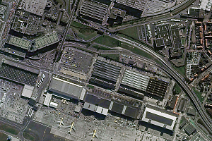 International airport, Brussels, Belgium, satellite image from Russian satellite Resurs-P © ROSCOSMOS, 2018