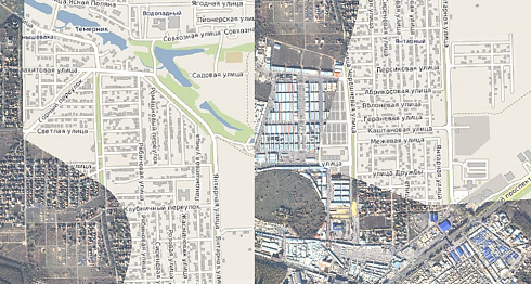 Рисунок 1. Сравнение ортотрансформированной мозаики с данными Open Street Map