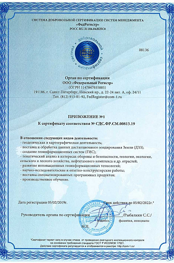ISO 9001:2015 Certificate of Conformity №СДС.ФР.СМ.00813.19 (page 2)