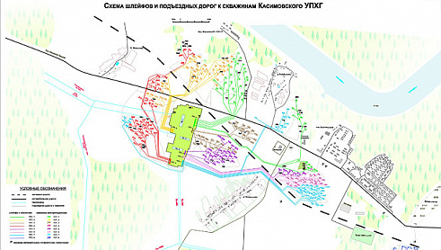 Scheme of loops and access roads to wells of the Kasimovoskoye UGS