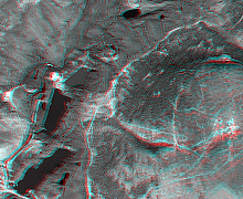 Fragment of anaglyphic 3D composite synthesized by using an ultra-high-resolution orthophotomap and DTM
