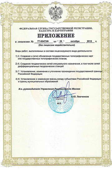 Application for the license for implementation of geodetic and cartographic activities