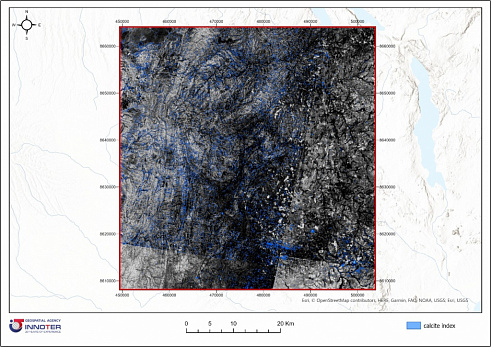 Figure 4. Calcite index calculation (blue color shows the zone of probable calcite distribution)