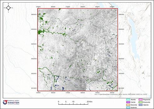 Figure 5. Complex map of the distribution of the main minerals-indicator of gold mineralization